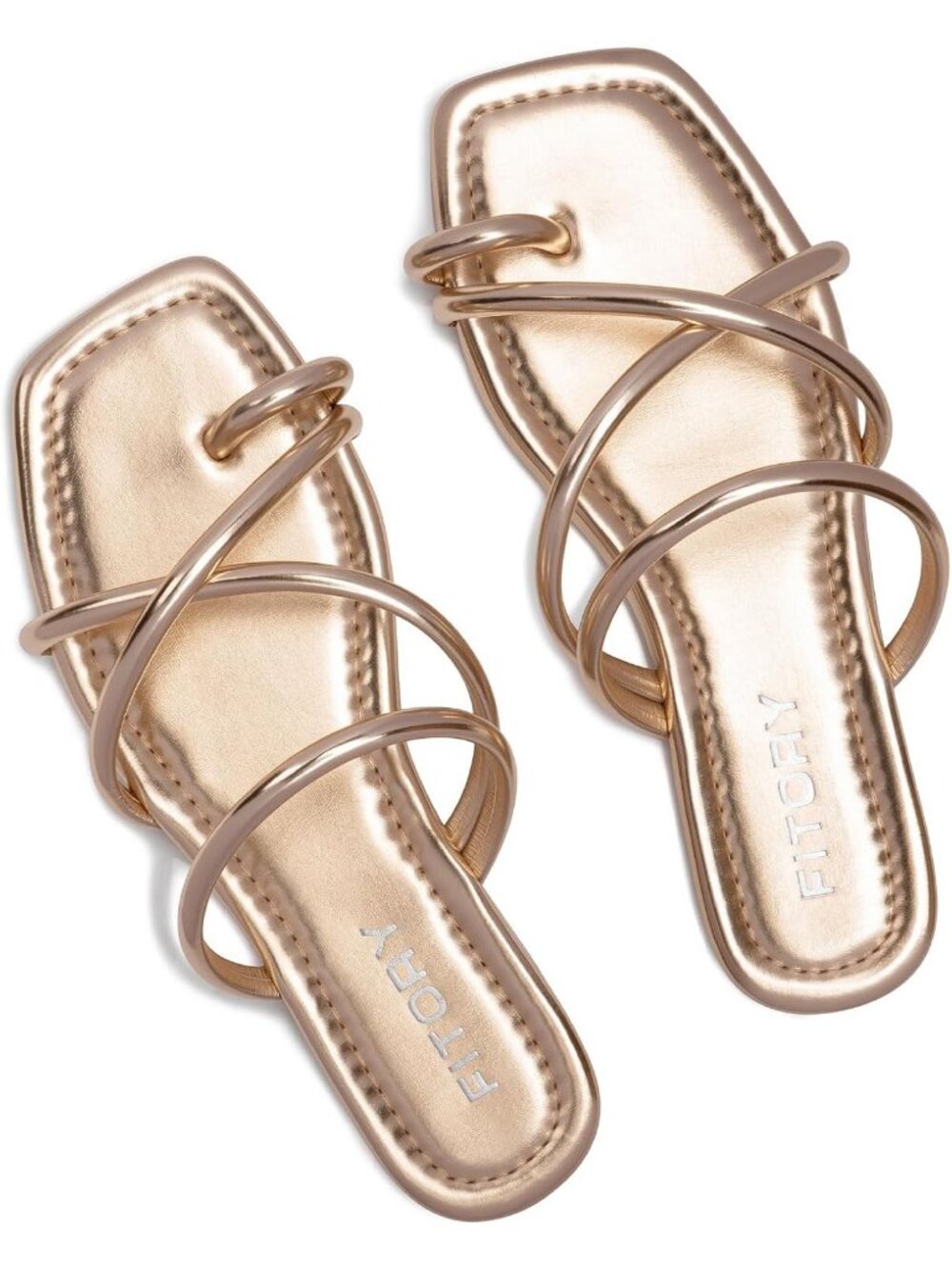 Women's Gold Summer Flat Toe Ring Thong Open Toe Cross Strap Fashion Shoes